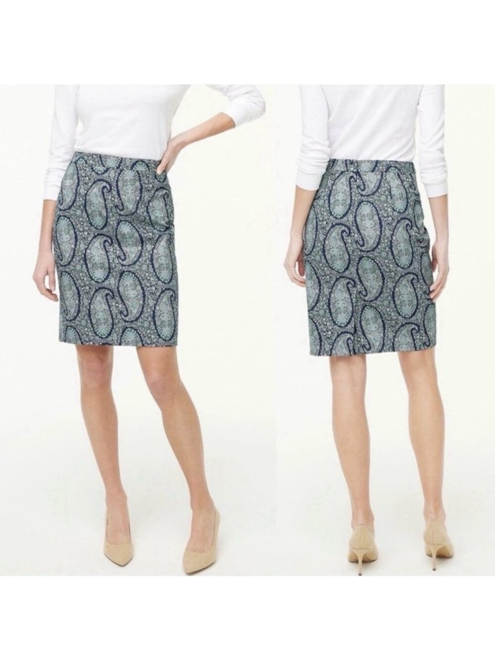 J. Crew Paisley Pencil Stretch Chic Floral‎ Print Navy and Teal